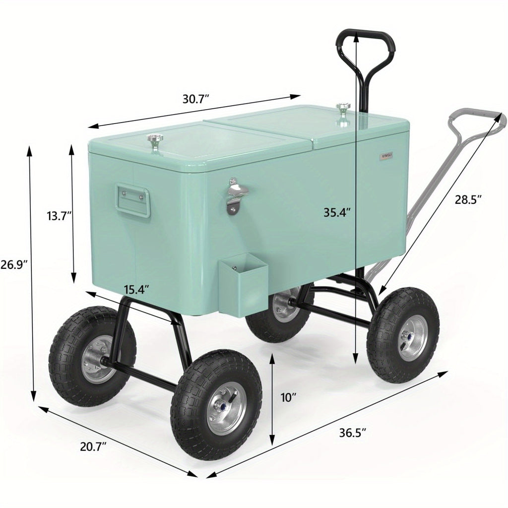 80QT Heavy-Duty Metal Wagon Cooler with Pull Handle & 10\
