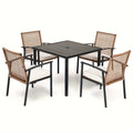 LAUSAINT HOME 5 Pieces Outdoor Patio Dining Set, Wicker Patio Furniture Set of 4 Chairs with Soft Cushion and Square Table with Umbrella Hole, Conversation Set for Backyard, Garden and Poolside (outdoor only)