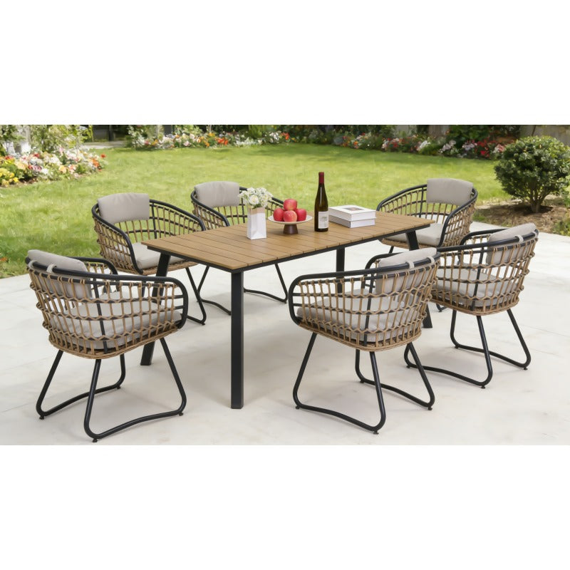 Outdoor Folding Dining Table for 4-6 Steel Frame with Umbrella Hole for Patio Garden Backyard Deck Poolside Yellow