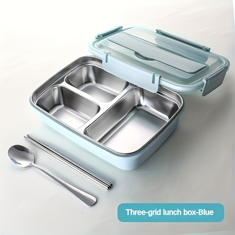 Bento storage box, 304 stainless steel partitioned lunch box, three-pack and four-pack large capacity, sealed and leak-proof, tableware with chopsticks and spoons are super convenient, dining cover is used as a mobile phone stand, family dining is su