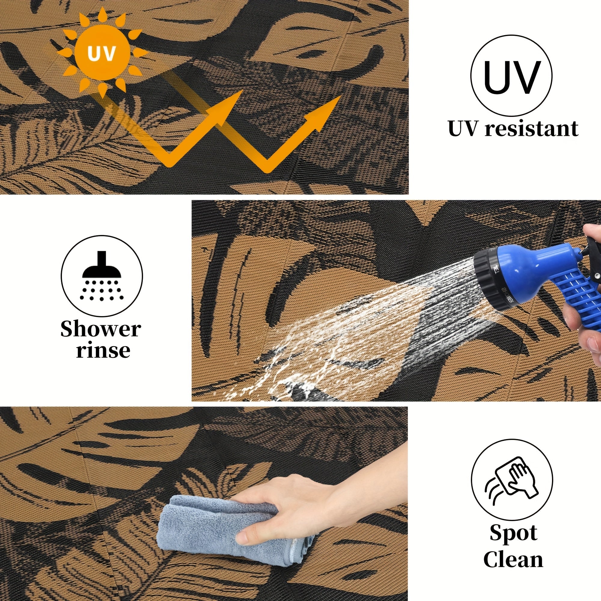 Washable Outdoor Modern Print Area Mat Easy to Clean Thin Bordered Floor Mat Throw Mat for Camping Patio RV Camping Beach Deck Picnic Backyard Camping