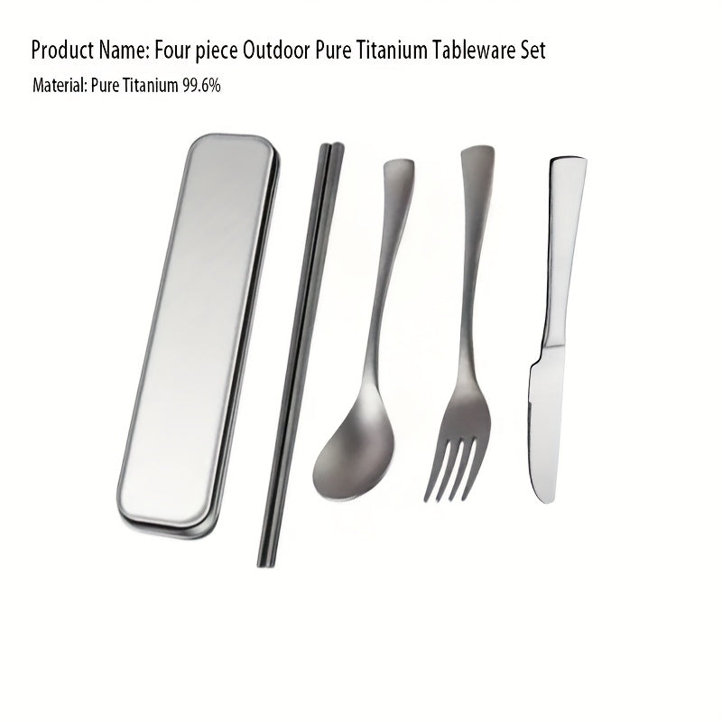 4pcs Pure Titanium Outdoor Tableware Set - Portable Camping Spoons, Forks, Chopsticks with Storage Box, Polished Finish for Hiking, Picnics, and Camping Trips, Camping Accessories