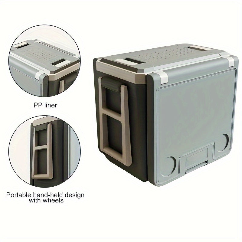 1pc 8.45gal Outdoor Cooler with Pulley Folding Table and 2pcs Folding Chairs